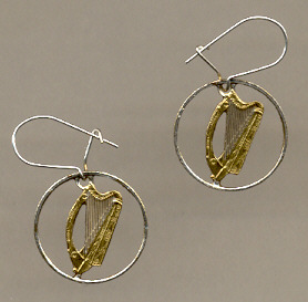 Irish Harp Coin Earrings