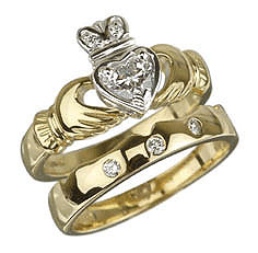 claddagh wedding ring and band set