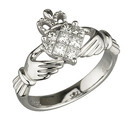 ladies 14k white diamond claddagh wedding ring