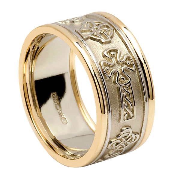 Celtic Cross Irish Wedding Band Two Tone Celtic Cross Irish Wedding Band Two Tone