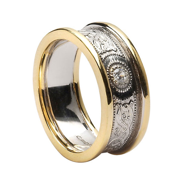 Celtic Warrior Irish Wedding Band Two Tone with Diamonds Celtic Warrior Irish Wedding Band Two Tone with Diamonds